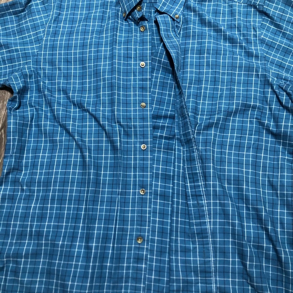 L.L. Bean Wrinkle Free Traditional Fit Short Sleeve Button Down Shirt Blue Plaid - Picture 6 of 9